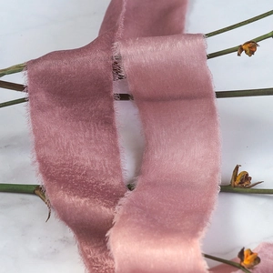 Elegant dusty rose frayed edge chiffon silk ribbon for wedding bouquets and gift wrapping