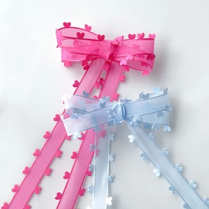 Rubans en organza transparent de 2,5 cm avec bords en forme de cœur en rose et bleu pour DIY