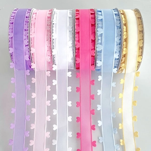 Rubans organza cœur transparents de 2,5cm en six couleurs pour cadeaux et nœuds DIY