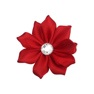 Fiore in tessuto satinato rosso con strass centrale per accessori capelli e decorazioni