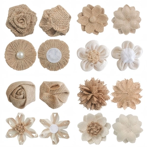 Handmade Burlap Jute Flowers Bows With Lace Artificial Pearl Rustic Rose Floral For Christmas Wedding Party DIY Craft Decoration Ornaments