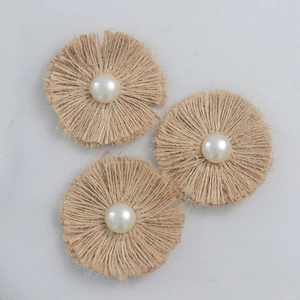 Handmade burlap rose flower with faux pearl centerpiece for Christmas DIY party decor