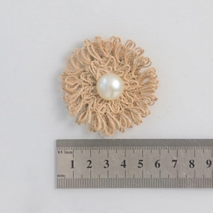 5cm handmade jute rose flower with pearl center for DIY Christmas party decorations