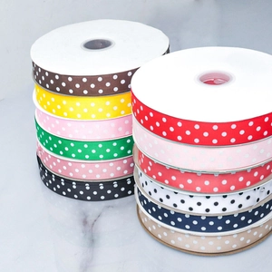 Set of 12 multi-color polka dot grosgrain ribbons on spools for DIY hair accessories