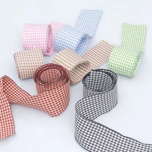 Close-up of 4cm houndstooth woven ribbons in multiple colors for DIY hair accessories