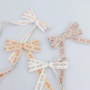 Floral embroidery scalloped lace ribbons in four colors for DIY hair accessories