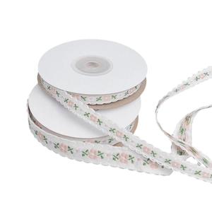 Floral embroidered ribbon set with pink flower patterns for DIY hair accessories crafts