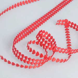 Red heart-shaped laser-cut polyester ribbon for Valentine's Day gift wrapping and DIY crafts