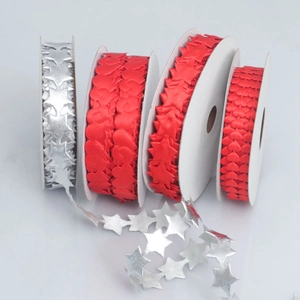 Polyester heart and star ribbons in red and silver for wedding gift packaging