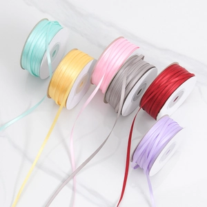 3mm double-sided polyester satin ribbon rolls for DIY crafts in multiple pastel colors