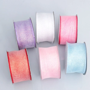 Colorful translucent glitter organza ribbon rolls for DIY crafts and gift wrapping