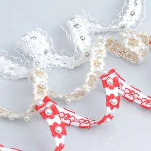 Exquisite embroidered floral lace ribbon with pearls and sequins for DIY hair accessories