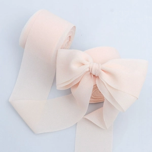 Sheer chiffon ribbon in light peach pink for DIY bows and wedding flower bouquets