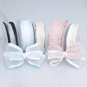 Colorful ruffled organza ribbons with pleated edges for DIY bouquets and hair accessories