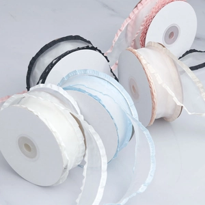 Colorful pleated organza lace ribbons in multiple rolls for DIY crafts and gift wrapping