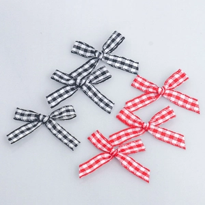 Classic red and black gingham plaid ribbon bows for sewing and DIY accessories