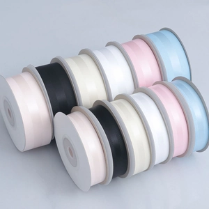 Detailed view of colorful grosgrain ribbon rolls with horizontal ribbed texture for gift wrapping