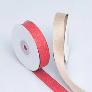 Red and champagne gold herringbone polyester ribbons for garment and gift decoration