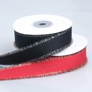 Grosgrain ribbon with metallic glitter edge for gift wrapping and hair bow decoration
