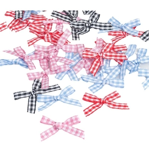 Classic plaid ribbon bows set in red pink blue and black patterns for DIY accessories