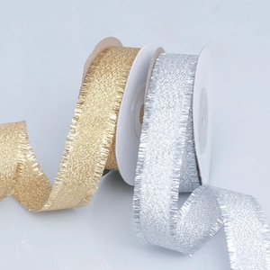 Metallic Fringe Ribbon Gold Silver Glitter Satin Ribbon For Gift Wrapping Wedding Cake Hair Decoration DIY Craft Ribbon