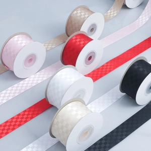 Detailed view of checkered jacquard ribbons with satin finish in multiple colors
