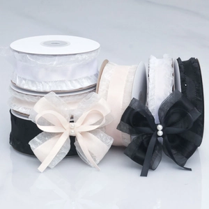 Elegant polyester pleated edge ribbon for DIY bows and gift wrapping in various colors