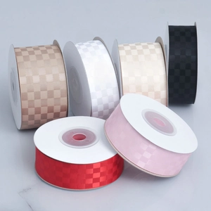 Checkered polyester ribbon rolls in multiple colors for DIY handmade bows and crafts