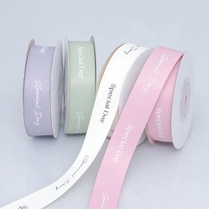 Pastel satin ribbons with 'Special Day' print for DIY hair bows and gift packaging
