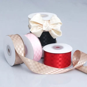 Polyester checkered pattern ribbons in five colors for DIY handmade bow crafts
