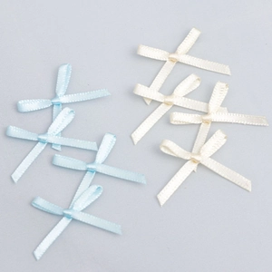 Mini polyester satin bows in sky blue and beige for DIY crafts and clothing decor