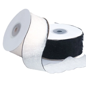 Black and cream plush fringe ribbon rolls for DIY clothing and gift wrapping