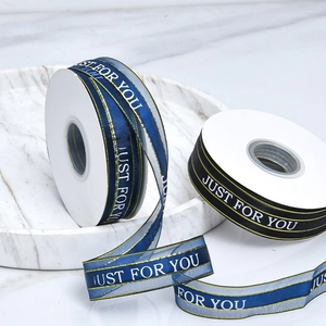 Just For You printed ribbons with gold edges for gift wrapping in dark blue and black