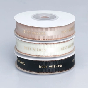 Gold Edge Grosgrain Ribbon With Best Wishes Gold Foil Print For Gift Wrapping Flower Decoration DIY Crafts Wedding