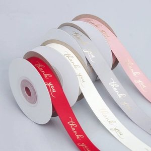 Polyester satin ribbons with gold Thank You foil printing for gift wrapping decoration
