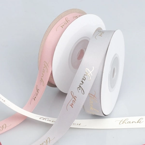 1.5cm gold-stamped polyester satin ribbon rolls with Thank You print for gift wrapping