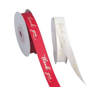 1.5cm red and white polyester ribbons with gold thank you print for gift wrapping