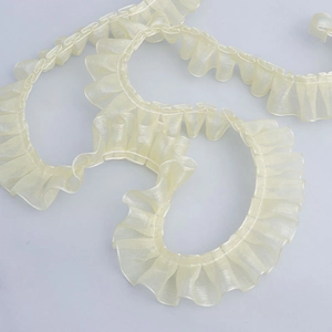 2,5 cm cremefarbenes plissiertes Organza-Spitzenband für Kleider und DIY-Nähen