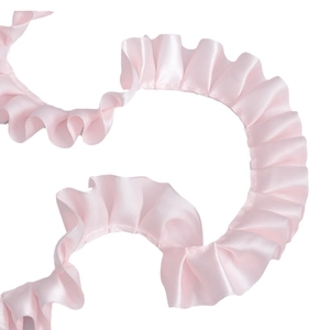Light pink pleated satin ribbon with ruffled edge for garments and floral gift packaging