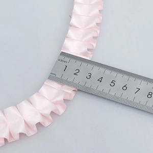 Pink 2.5cm pleated satin ribbon for DIY sewing crafts and gift floral packaging
