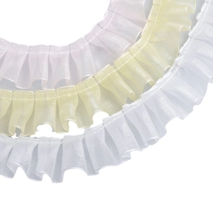 Chiffon-Organza-Plissee-Spitzenborte in Rosa, Gelb und Weiß für DIY-Nähen und Basteln