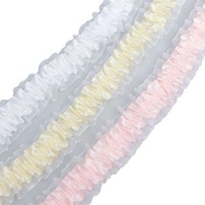 4cm elastic ruffle lace trim in white, beige, and pink for DIY clothing decoration