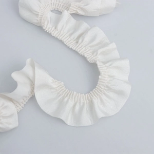 White 3cm pleated cotton lace trim with gathered ruffle edges for DIY sewing projects