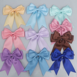 Polyester satin double layer bow ties with tails in nine different colors for DIY crafts