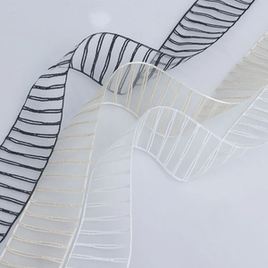 Striped organza ribbon set in black, white, and champagne for DIY gift packaging