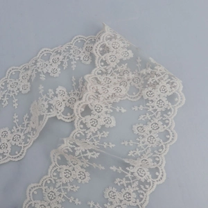 13cm white embroidered floral lace trim with scalloped edges for wedding dresses and DIY