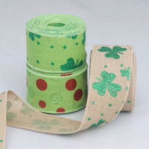 Easter and St. Patrick's Day wired ribbons with glitter shamrocks and polka dots