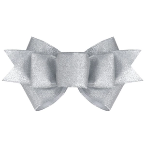 Detail of silver glitter bow with multi-layered structure for Christmas tree decoration