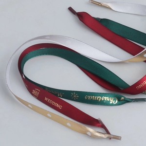 Ripsband Schnürsenkel mit goldenem WEDDING und Merry Christmas Aufdruck in vier Farben