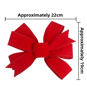Red velvet Christmas bow measurement detail showing 22cm width and 19cm height dimensions